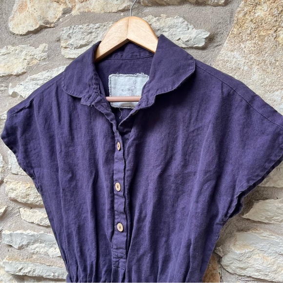 Not perfect linen Eggplant Perth collared buttoned flare dress - Picture 6 of 9